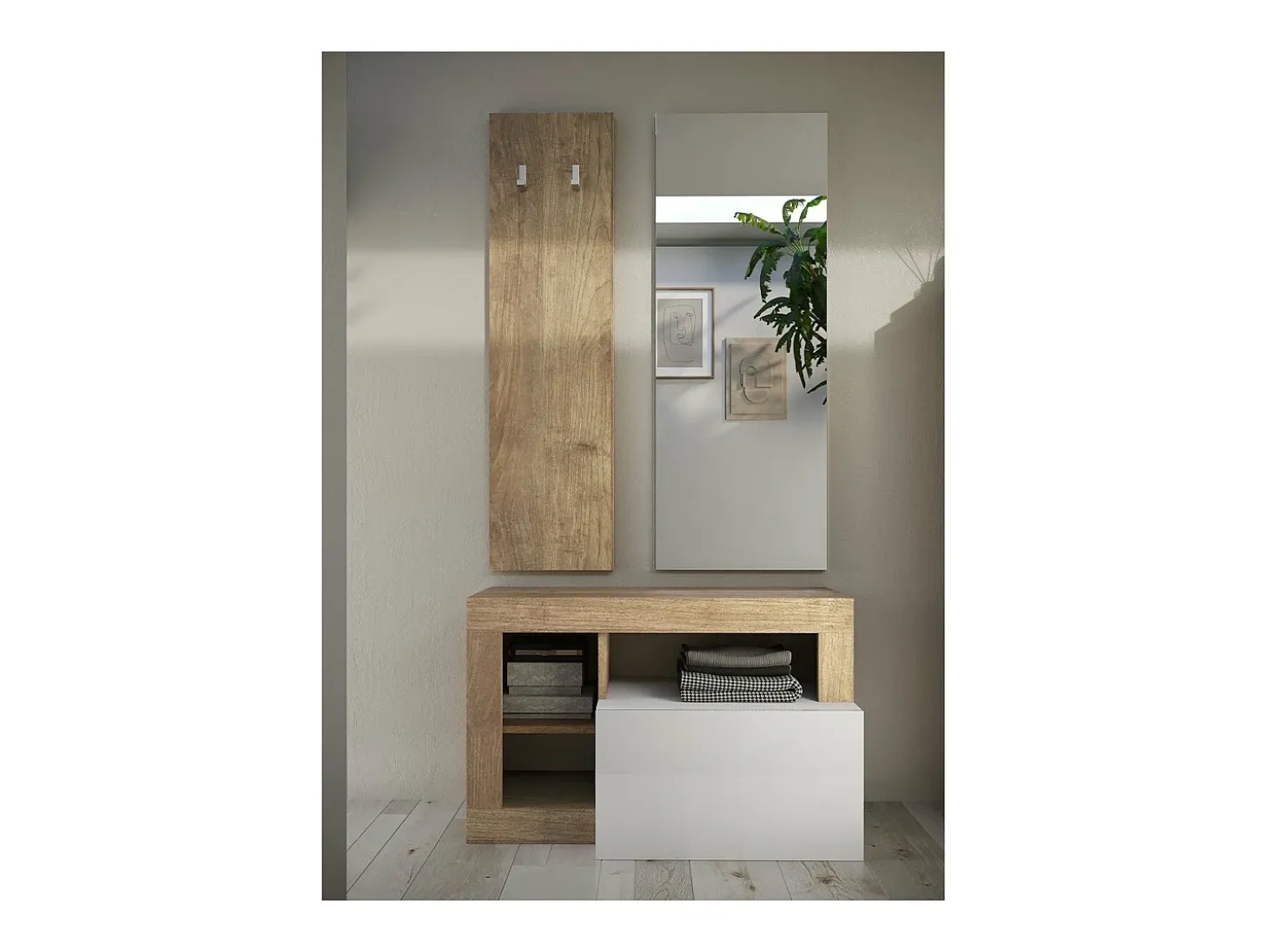 SET 3 piezas con mueble pequeño, perchero de pared y espejo Hamburg - H165 cm