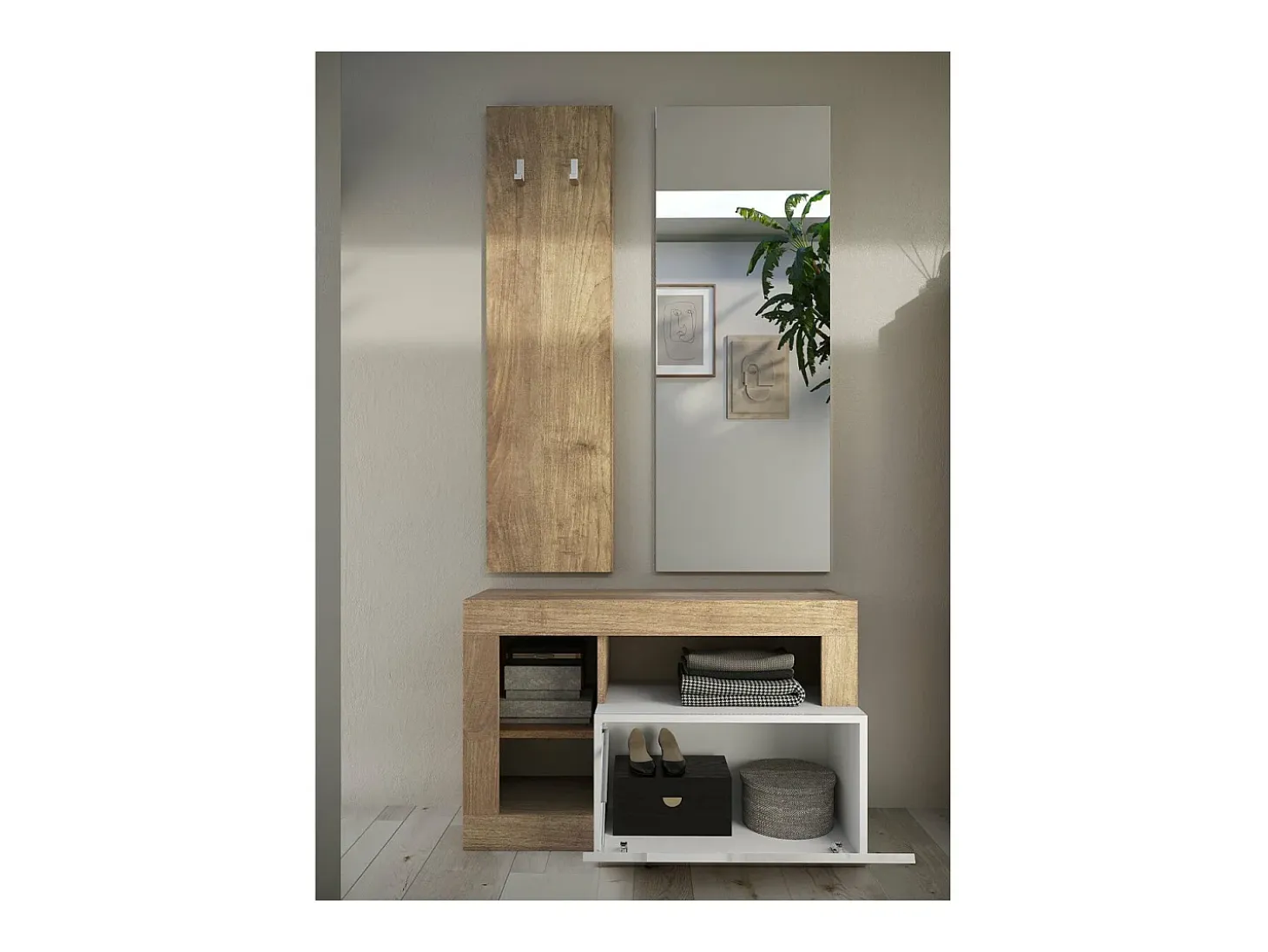 SET 3 piezas con mueble pequeño, perchero de pared y espejo Hamburg - H165 cm