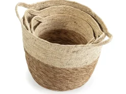 Set de 3 cestas Brais de fibra natural con asas, blanco/natural