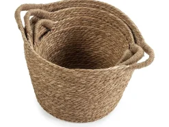 Set de 3 cestas Icia de fibra natural con asas