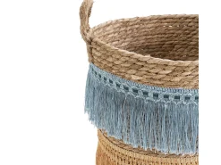 Set de 2 cestas Indie de fibra natural con asas, azul/naranja