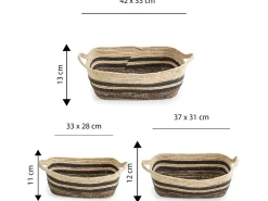 Set de 3 cestas Luar de fibra natural y papel, marrón/beige con asas