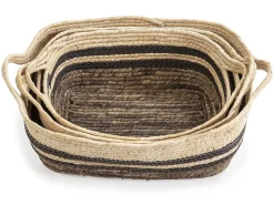 Set de 3 cestas Luar de fibra natural y papel, marrón/beige con asas