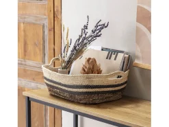 Set de 3 cestas Luar de fibra natural y papel, marrón/beige con asas