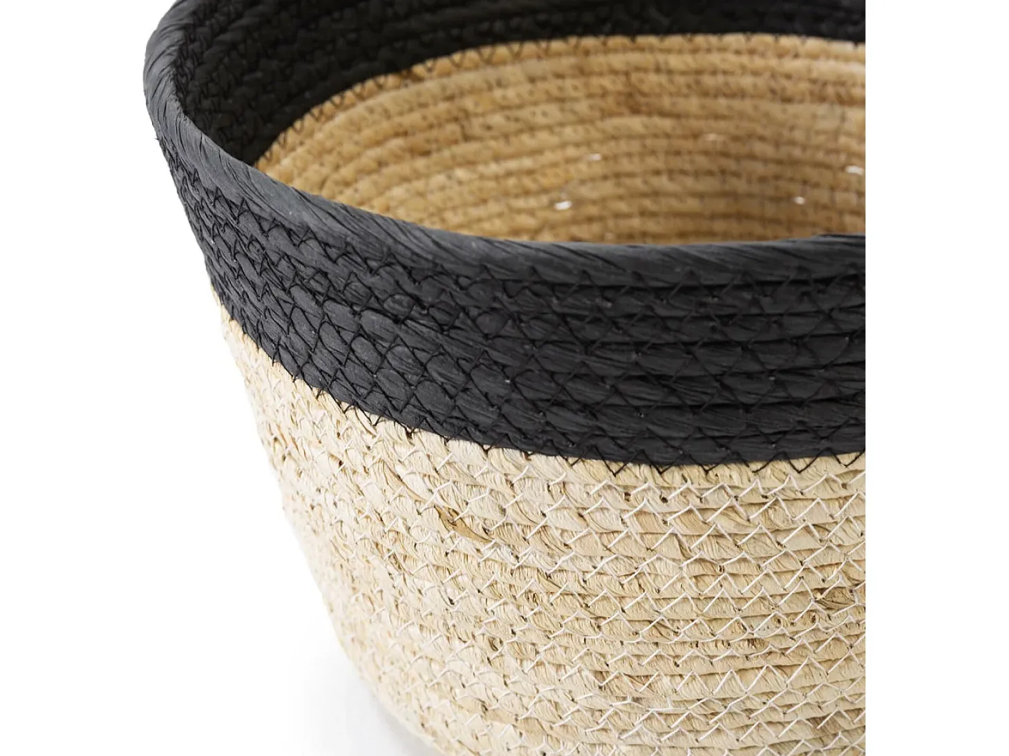 Set de 3 cestas Nati de fibra natural y papel, negro/beige