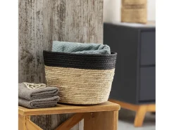 Set de 3 cestas Nati de fibra natural y papel, negro/beige