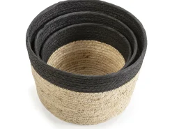 Set de 3 cestas Nati de fibra natural y papel, negro/beige