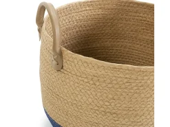 Set de 3 cestas Tecla de fibra natural con asas, azul/natural