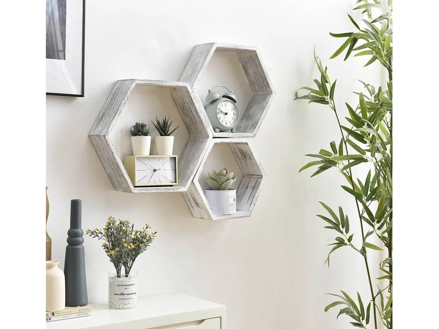 Set de 3 estantes de pared Nuno hexagonales Blanco