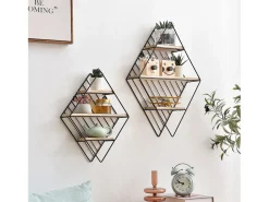 Set de 2 estantes de pared Diamante metal negro