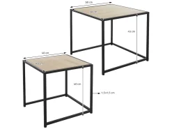 Set de 2 mesas auxiliares de centro cuadradas negras roble 40x40x40cm/50x50x45cm