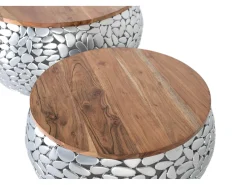 Set de 2 mesas de madera de mango y aluminio