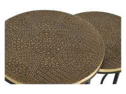 Set de 3 mesas tapa de bronce y base de metal