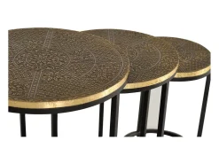 Set de 3 mesas tapa de bronce y base de metal