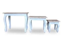 Set de 3 mesitas apilables de madera maciza reciclada