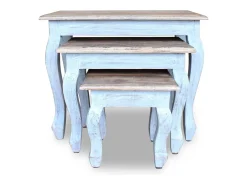 Set de 3 mesitas apilables de madera maciza reciclada