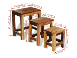 Set de 3 mesitas apilables vintage de madera maciza reciclada