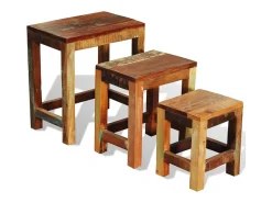 Set de 3 mesitas apilables vintage de madera maciza reciclada