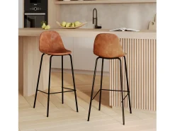 Set de 2 sillas de bar 75 cm en cuero sintético camel - Henrik