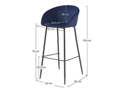 Set de 2 sillas de bar de terciopelo azul 75 cm - Marquise