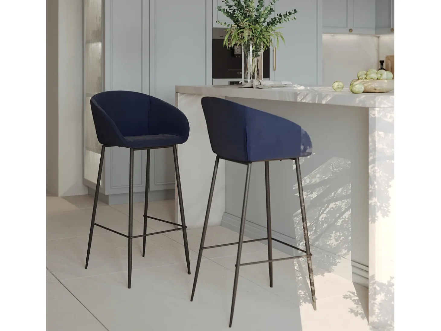 Set de 2 sillas de bar de terciopelo azul 75 cm - Marquise