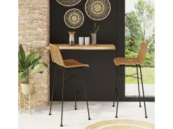 Set de 2 sillas de bar de resina tejida marrón 76 cm - Mandya
