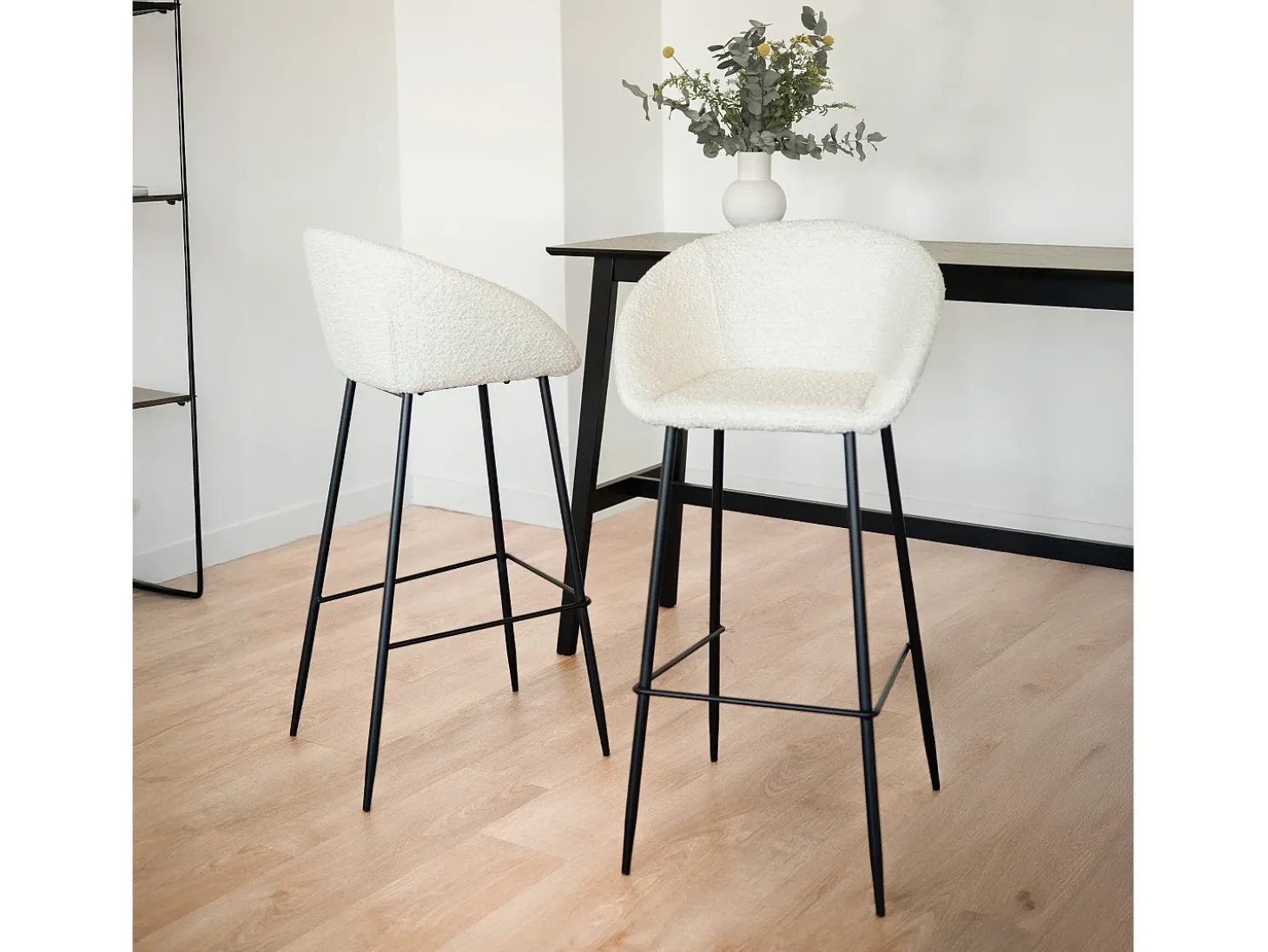 Set de 2 sillas de bar efecto bouclé blanco 75 cm - Marquise