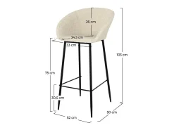 Set de 2 sillas de bar efecto bouclé blanco 75 cm - Marquise