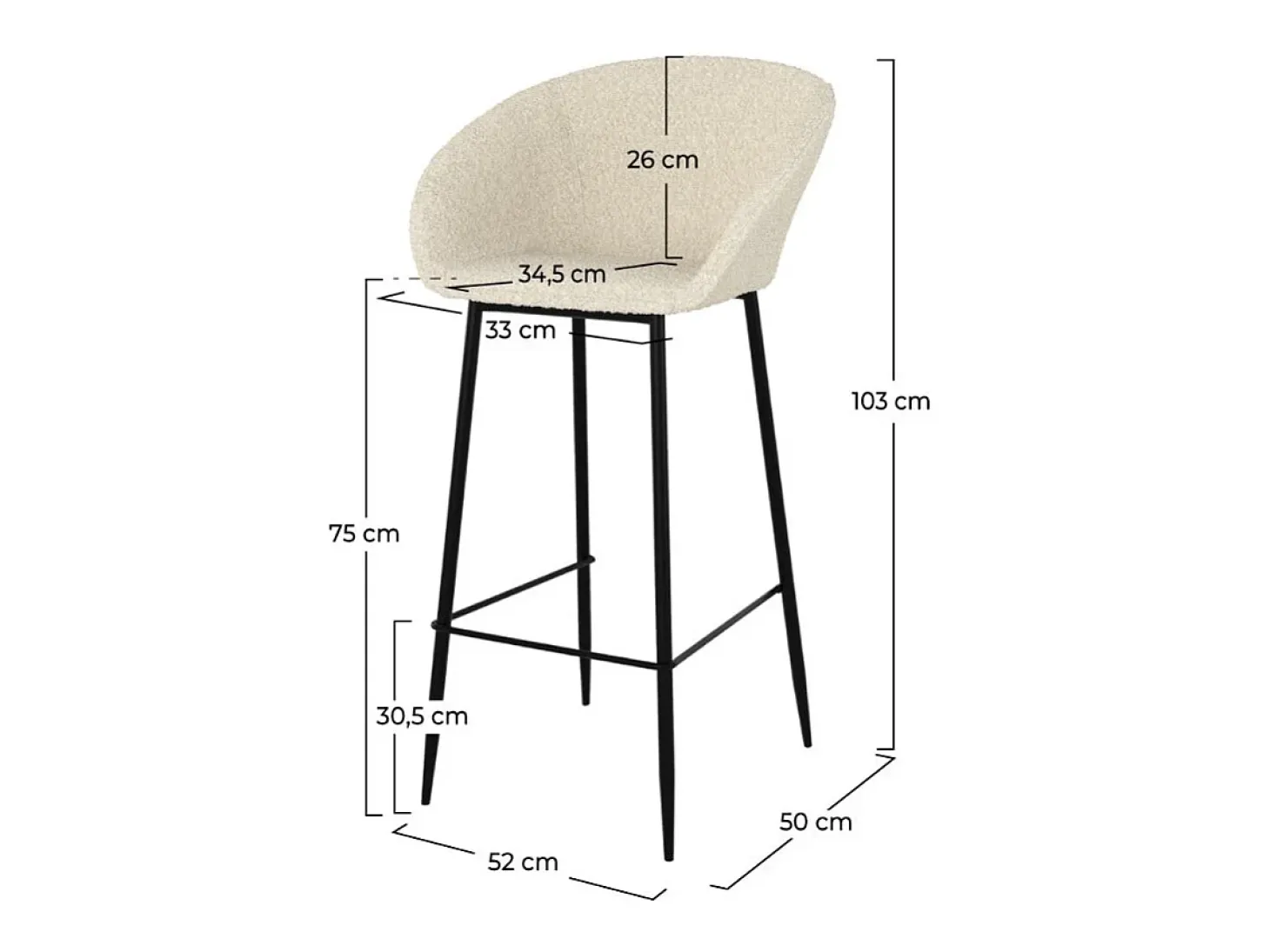 Set de 2 sillas de bar efecto bouclé blanco 75 cm - Marquise