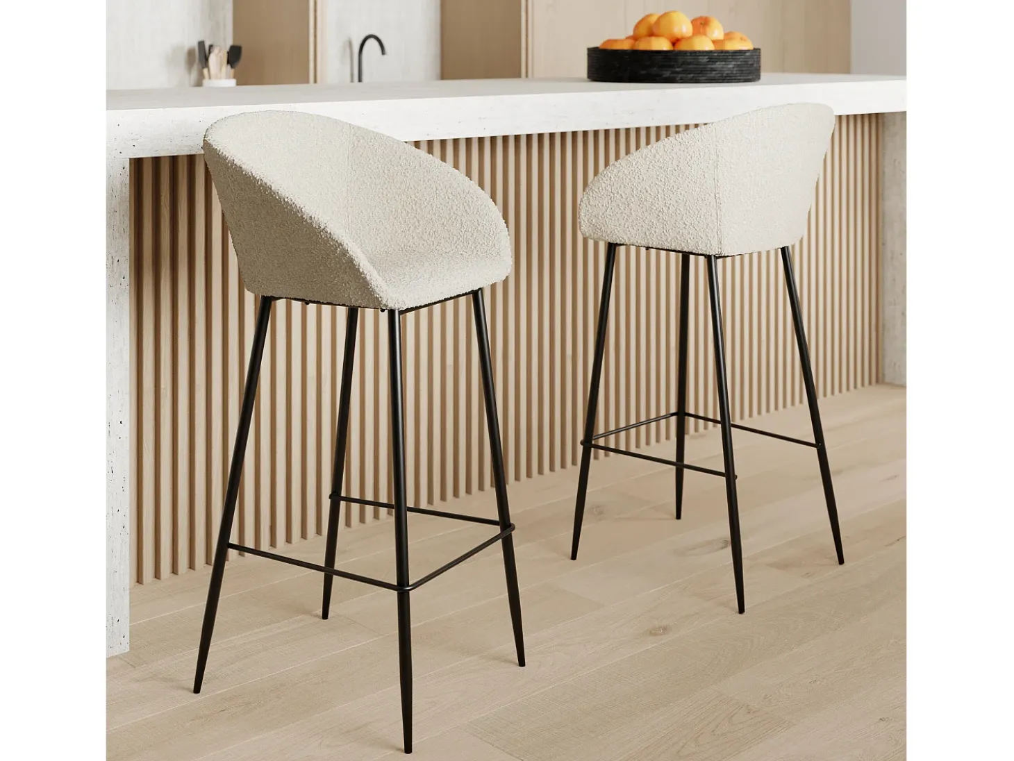 Set de 2 sillas de bar efecto bouclé blanco 75 cm - Marquise