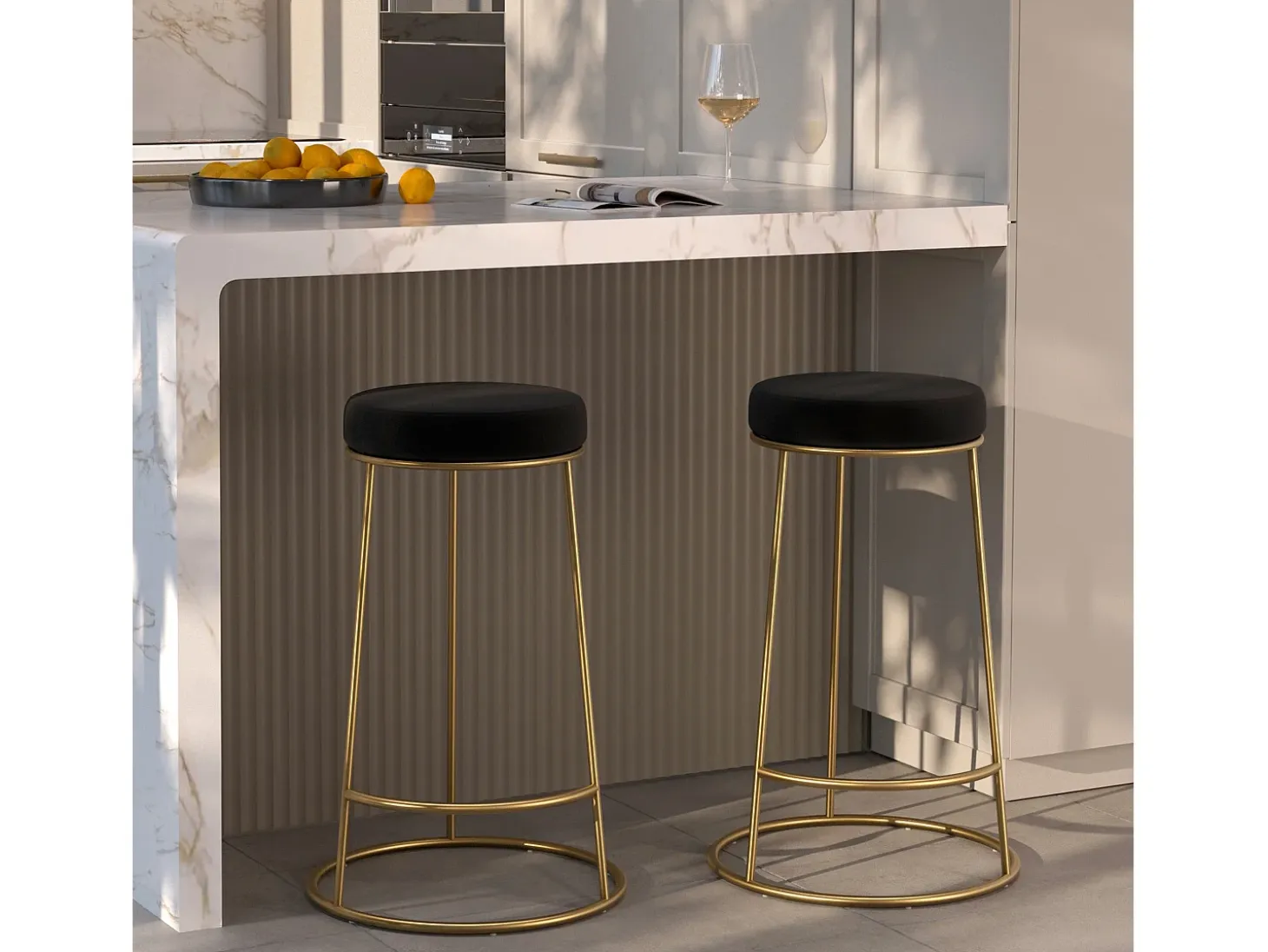 Set de 2 sillas para isla de cocina de terciopelo negro 63 cm - Kendal