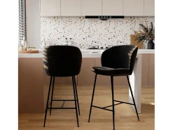 Set de 2 sillas para isla de cocina en tejido bouclé negro 66 cm - Groom