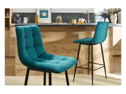 Set de 2 taburetes de cocina de diseño de terciopelo azul petróleo 65 cm MAXWELL