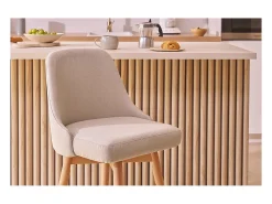 Set de 2 taburetes de cocina nórdicos de tela beige y madera maciza 65 cm HASTA