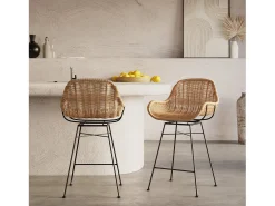 Set de 2 taburetes para isla de cocina en resina tejida natural 65 cm - Carmela