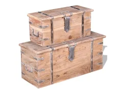 Set de baúl de almacenamiento de madera de acacia 2 unidades