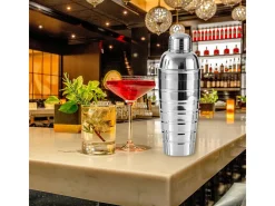 Set de cóctel Fackelmann inox 750 ml con dosificador doble cara 2/4 cl y 3 cucharas-pajitas de 18 cm
