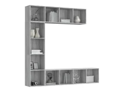 Set de estantería/mueble TV 3 piezas gris Sonoma 180x30x180 cm