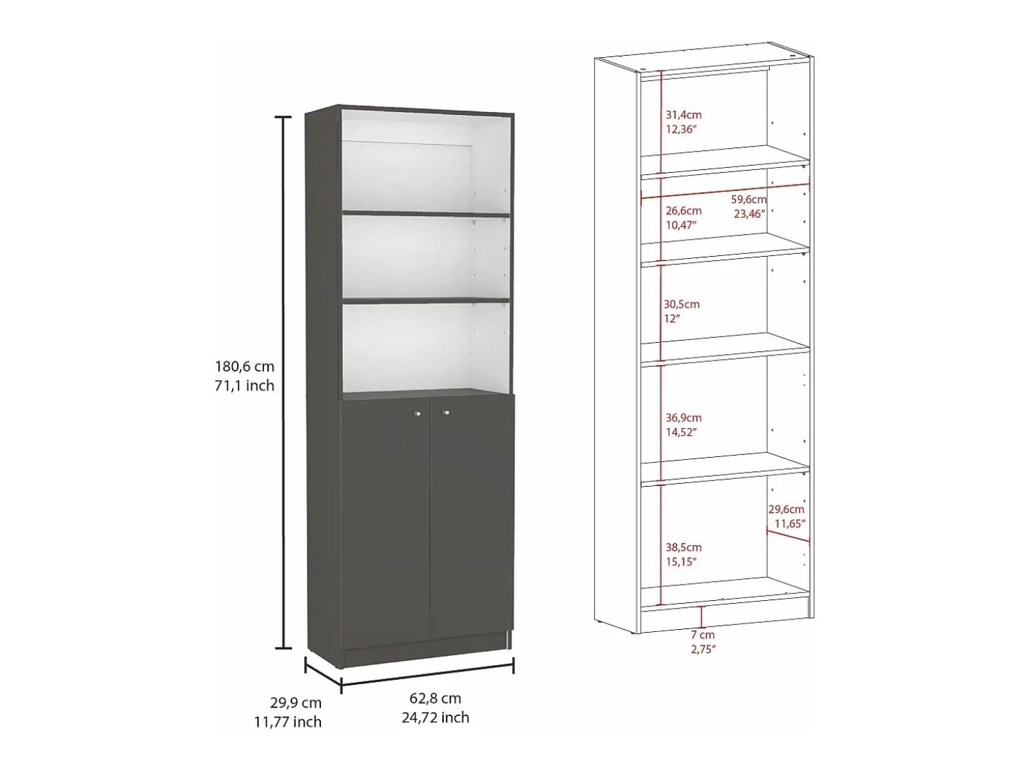 Set de estanteria de oficina home de 3 piezas en melamina con estantes , 180.6 cm X 170.6 cm X 29.9 cm , Multicolor