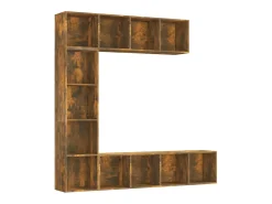 Set de estanteria/mueble TV 3 piezas roble ahumado 180x30x180 cm