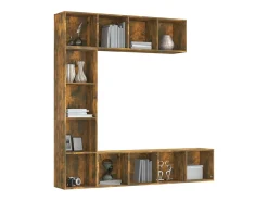 Set de estanteria/mueble TV 3 piezas roble ahumado 180x30x180 cm