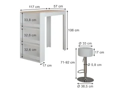 Set de mesa de bar blanco/sonoma 57x117x106 repose