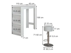 Set de mesa de bar blanco 45x110x106 repose