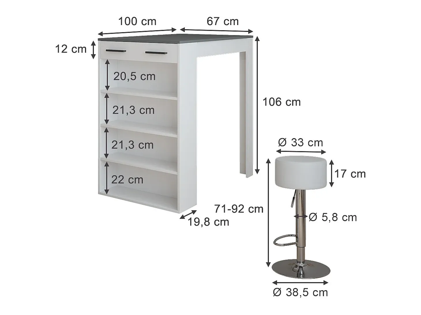 Set de mesa de bar blanco/antracita 67x100x106 repose