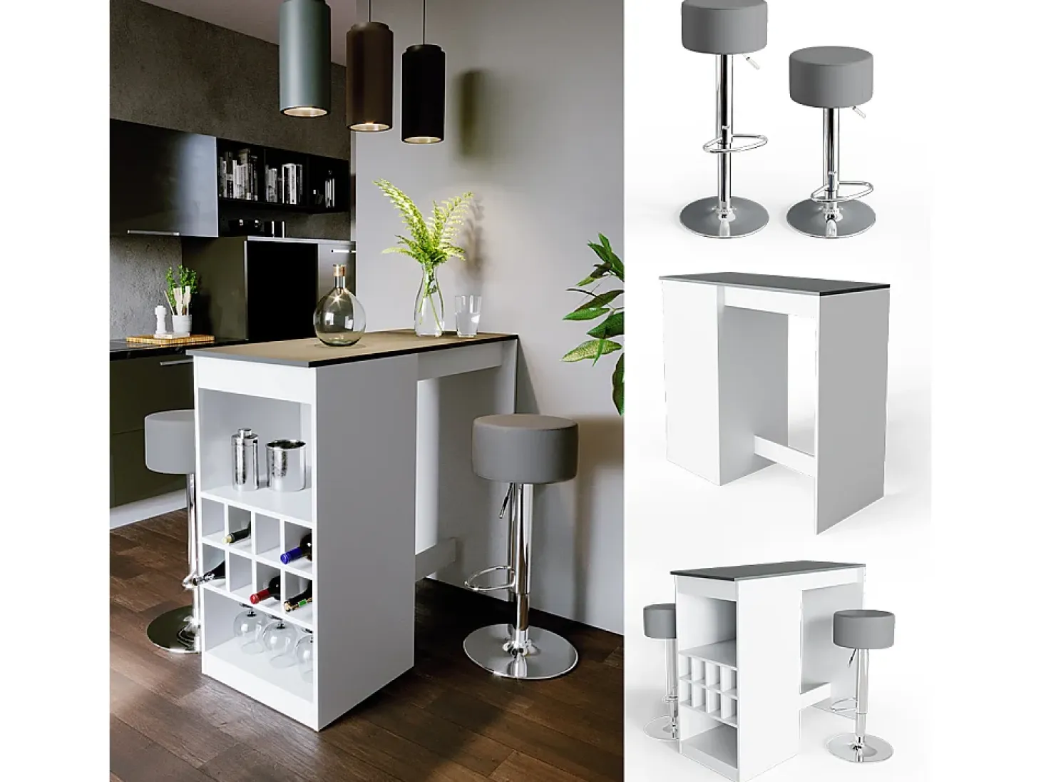 Set de mesa de bar blanco/antracita 115x50x104.6 ross