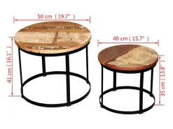 Set de mesa de centro 2 unidades redondo madera reciclada 40 cm/50cm