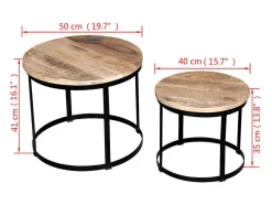 Set de mesa de centro redondas 2 unidades madera de mango 40/50 cm
