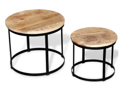 Set de mesa de centro redondas 2 unidades madera de mango 40/50 cm