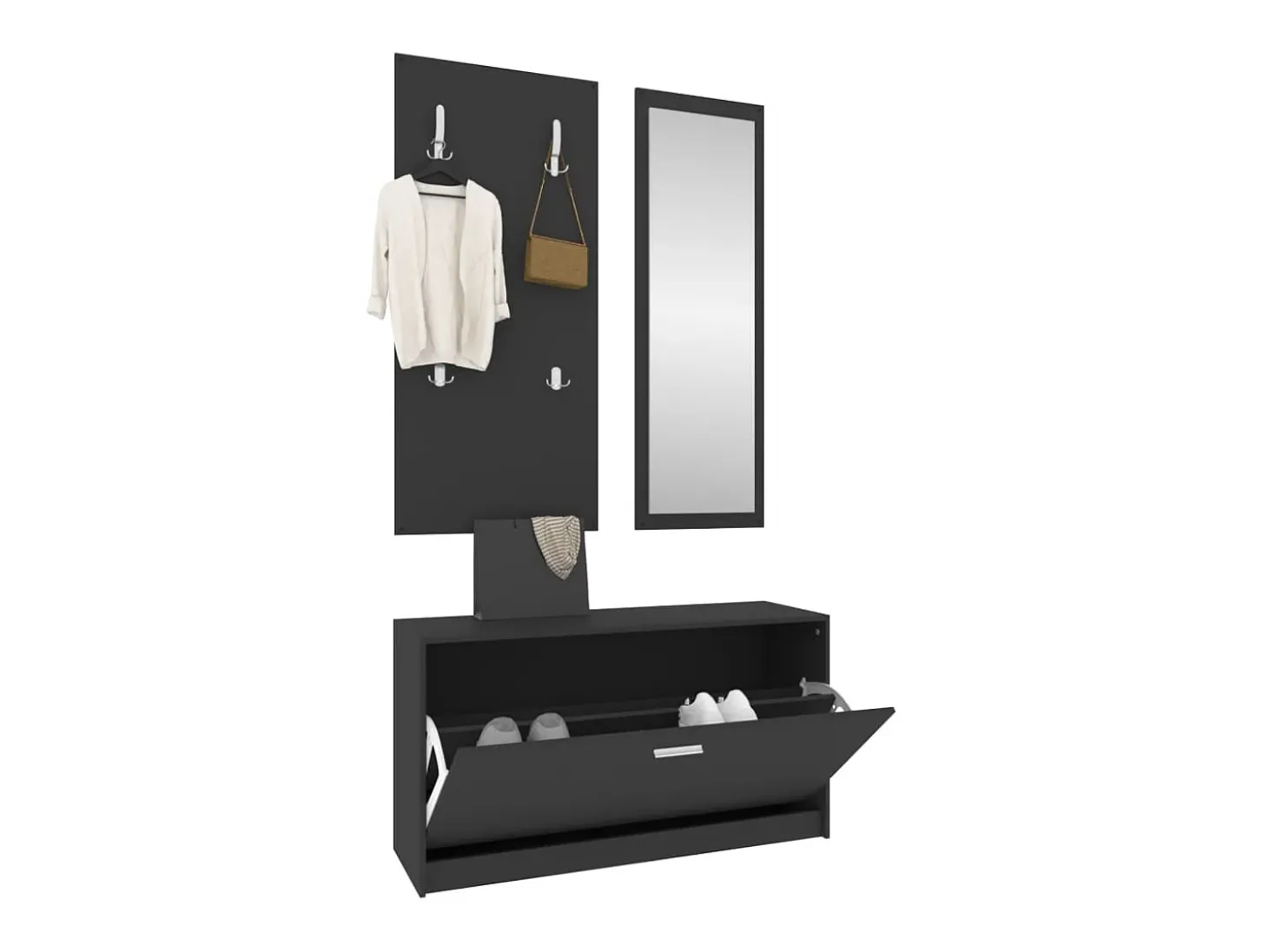 Set de mueble zapatero 3 en 1 madera contrachapada negro ES468969