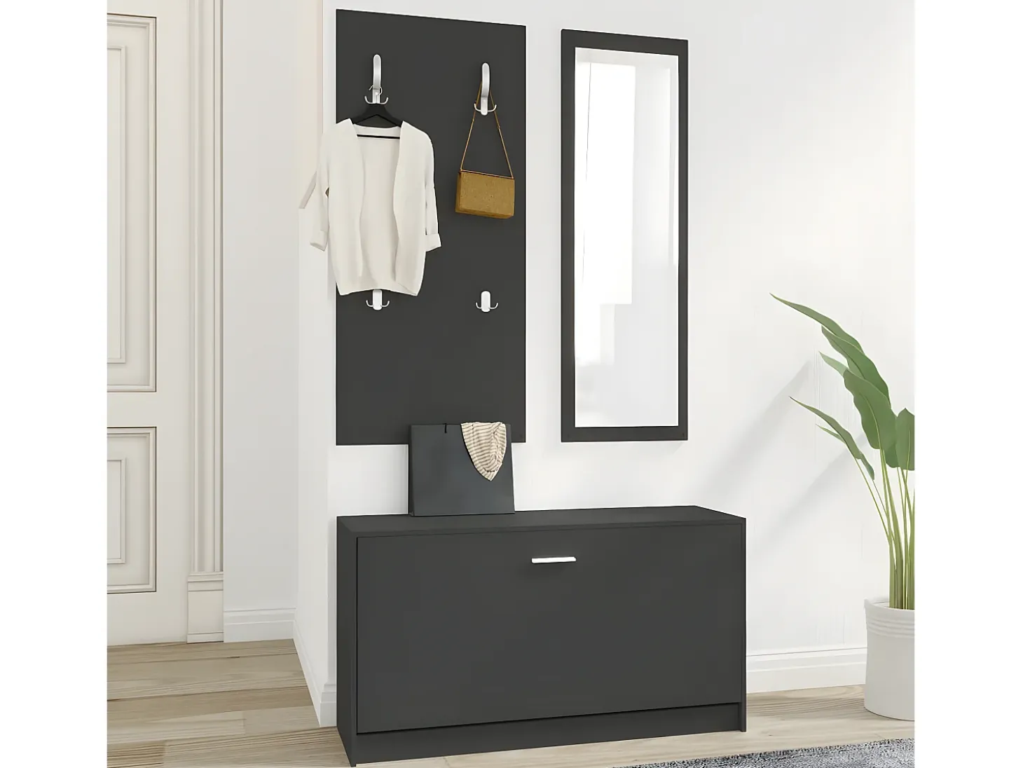 Set de mueble zapatero 3 en 1 madera contrachapada negro ES468969